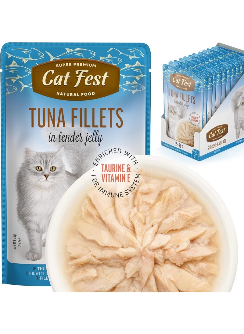 Cat Fest Tuna Fillets in Tender Jelly Wet Cat Food Rich in Taurine, Vitamin E & Omega 3, 70 g From Varmacy - Image 1